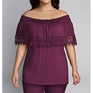 LANE BRYANT  14/16 ~ Crochet-Trim Off-The Shoulder